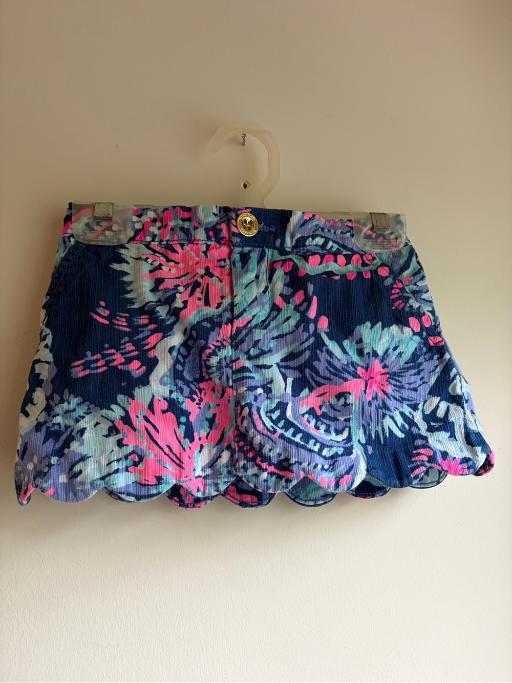 Lilly Pulitzer Girls Skort Size S 4-5 Pink Green Blue Abstract Scalloped Hem